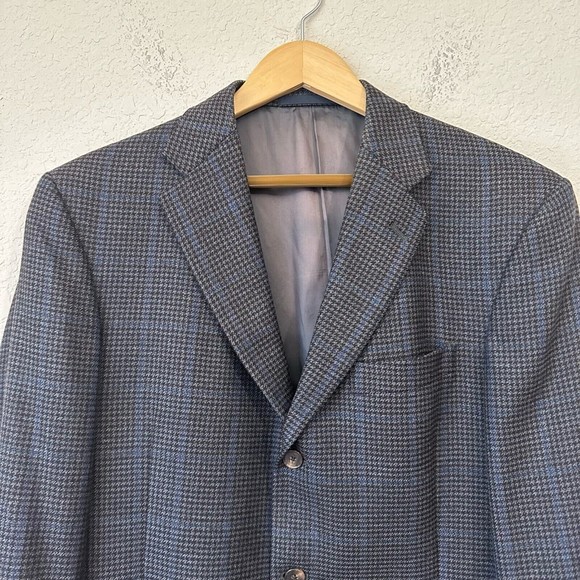 BURBERRY LONDON Mens Grey Houndstooth Plaid 3-Button Sport Coat USA MADE - Picture 2 of 13